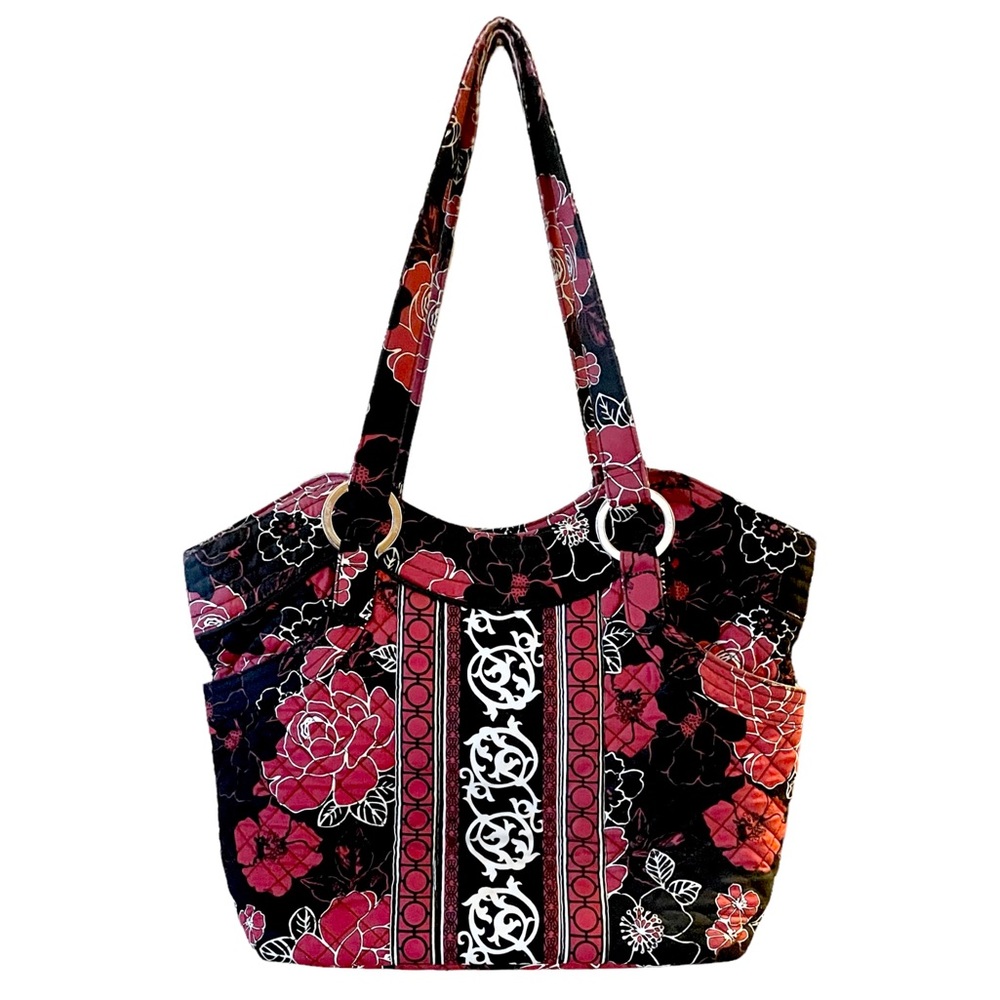 Marie Black White & Red Floral Shoulder Bag